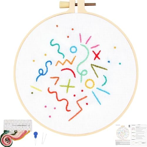 Beginners Embroidery Stitch Practice Kits, Easy Hand Embroidery Starters Kit for Beginners Adults, Stamped Cross Stitch Kits DIY Needlepoint Kits for Beginners Adults, Embroidery Hoop & Video Tutorial
