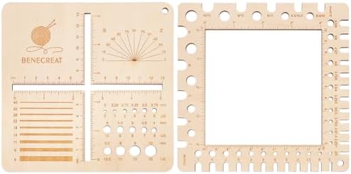 BENECREAT 2Pcs Wooden Swatch Gauge, Knitting Needle Gauge Rulers, Multifunction Knitting Tool for Counting Stitches, Spinners Yarn Measuring Crochet Accessories