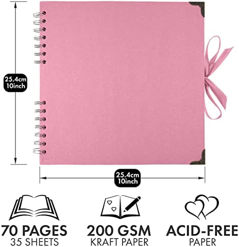 Bstorify 10 x 10 Inches Scrapbook Album 70 Pages Pink | Hardcover with Thick 200 GSM Kraft Paper, Ideal for Your Scrapbooking Albums, Art & Craft Projects (Pink, 10 x 10 Inch)