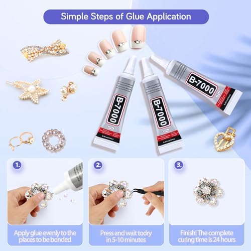 FITTDYHE 3PCS Jewelry Glue - 15ML/0.5fl oz Clear DIY Craft Glue for Rhinestones, Waterproof Strong Bond Adhesive for Phone Repair, Nail Art, Shoes, Fabric, Metal, Glass