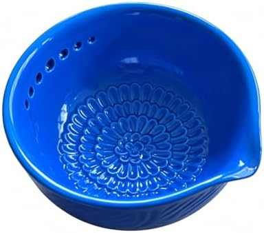 Ceramic Grater Bowl, 2-in-1 Garlic Grater & Herb Stripper (blue, 7Holes)