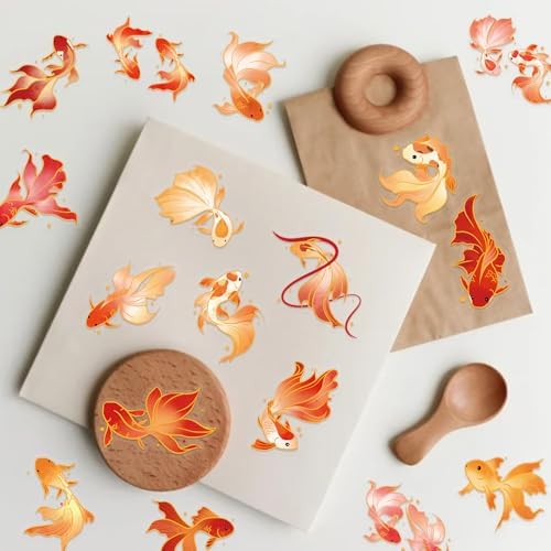 50 Pcs Gold Foil Koi Fish Stickers Waterproof for Water Bottles