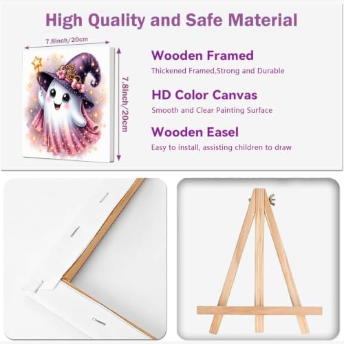 SUJINMEI 4 Pack Halloween Paint by Numbers Kit for Kids with Frame 8x8 inch