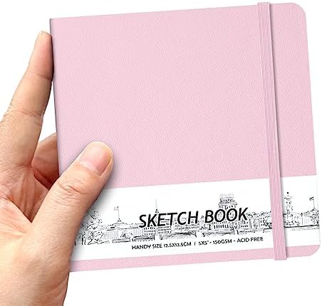 5" x 5" Hardcover Sketch Book,58 Sheets Small Mixed Media Pocket Sketch Pad