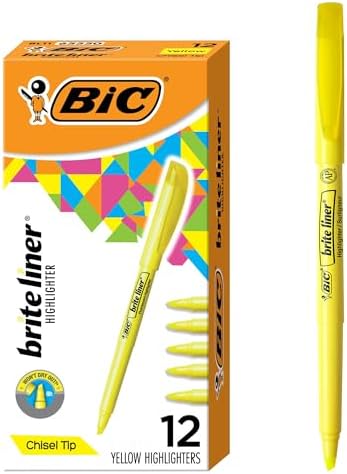 BIC Brite Liner Highlighters, Chisel Tip, 12-Count Pack, Yellow Ink