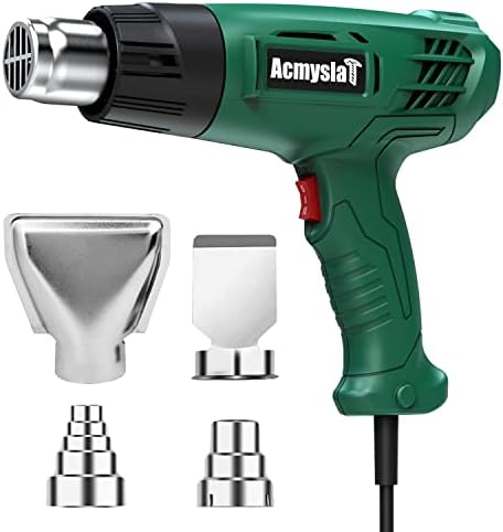 AcmyslaT Heat Gun, Heavy Duty Hot Air Gun Kit Dual Temperature Settings 572℉~932℉ (300℃-500℃), Overload Protection with 4 Nozzles for Crafts, Shrink Wrapping/Tubing, Paint Removing, Epoxy Resin | 572℉~932℉ (300℃-500℃), Overload Protection with 4 Nozzle...