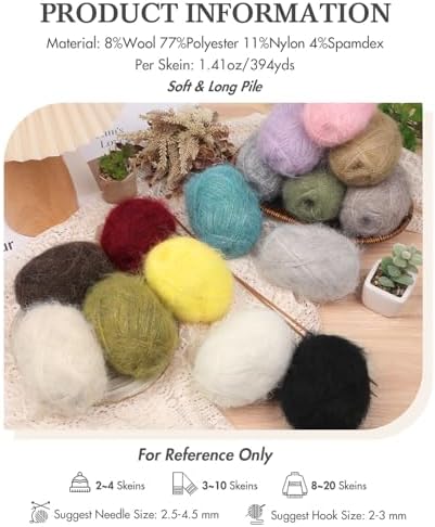 NICEEC 2 Skeins Long Pile Mohair Yarn 2.82oz/788yds - Light Purple