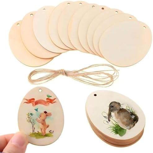 Wooden Egg Ornament, 10pcs Wooden Easter Decorations 3.5x2.7In Used for Painting and Decoration DIY Technology, Hanging skrnrhrery