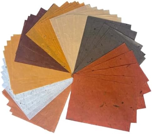 A5 50 Sheets Natural Fiber Mulberry Tree,Banan Bark Mulberry Paper Sheets Art Tissue Washi Paper Design Craft Art Origami Suppliers Card Making 8.3" x 5.8". (Brown Tone, A5)