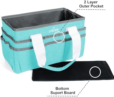 JJRING Craft Organizer Tote Bag Art Storage Caddy Sky Blue | With Multiple Pockets For Sewing, Scrapbooking, School, Medical, And Office Supplies