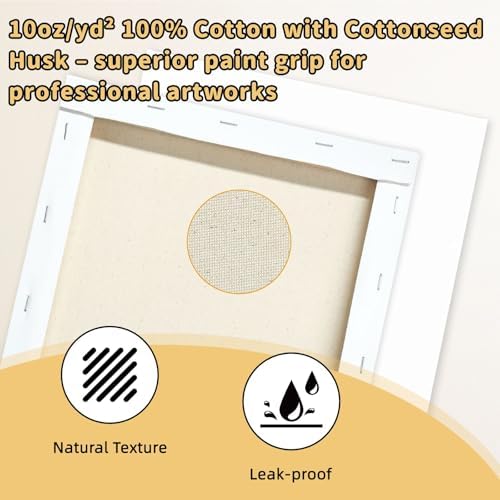 10-Pack 9x12 Stretched Canvas 100% Cotton Triple Primed for Acrylic & Oil | 100% cotton with natural husk, 5/8” Deep Frame, acid-free, no bleed, warp resistant, Ready to paint
