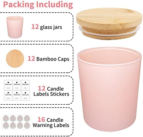 SUPMIND 10oz Pink Glass Candle Jars with Lids,12pcs for Candle Making