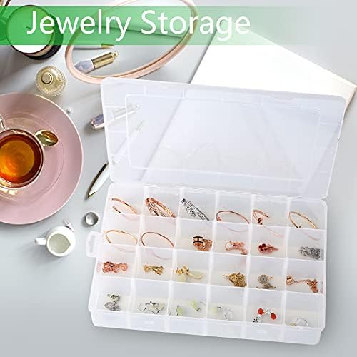 Gbivbe Large 24 Grids Plastic Organizer Box Adjustable Dividers,Clear Storage Box for Jewelry, Art DIY Crafts, Washi Tapes, Beads and Small Parts(3 Pack)