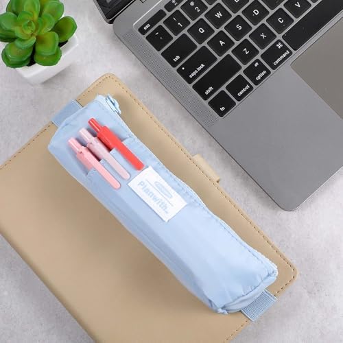 Elastic Pen Holder for Notebook, Zipper Notebook Pencil Pouch Small Pencil Holder Pouch with Adjustable Elastic Band Slim Pencils Bag Journal Pen Holders for Office Home Stationary Supplies(Blue)
