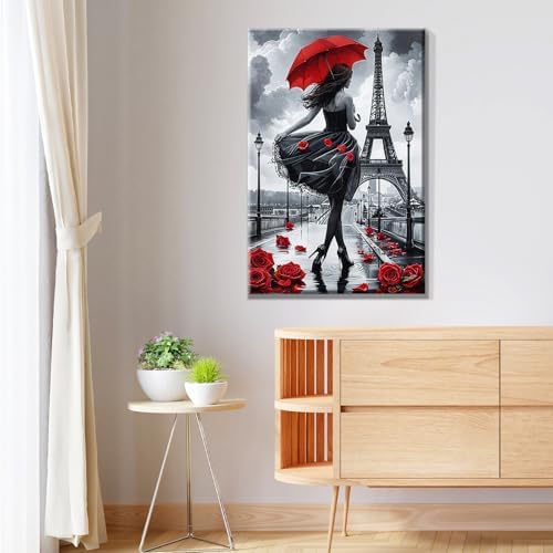 JOOZ Paint by Numbers Kit for Adults Eiffel Tower Paint by Numbers Kit with Frame DIY Girl Paint by Number with Easel Flowers Paint by Number Kits on Canvas for Gift Home Wall Decor 7.87x11.81 Inch