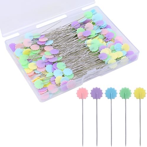 Elisel 200 pcs Multicolor Straight Pins Straight Quilting Pins Craft Positioning Pins Fixed Sewing Marker Needle for Crafting Dressmaker and Other Crafts Making (Flowers)