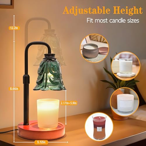 XJZJY Green Flower Candle Warmer Lamp with Timer, Birthday Gifts for Women | Dimmable wax melt warmer with 2 bulbs for jar candles, height adjustable, Green tulip design, home decor, housewarming gifts