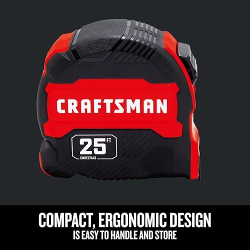 CRAFTSMAN 25-Ft Tape Measure with Fraction Marketing,Retractable,Manual-Locking Blade (CMHT37443S),(Pack of 12)