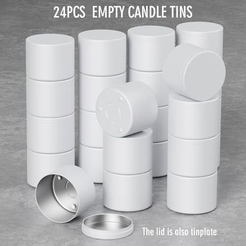 Empty Candle Tins 8 oz 24 pcs Containers for Candle Making with Lid (White-8oz)