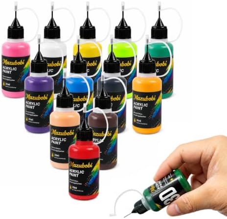 Acrylic Paint Set 12 Colors 30ml Paint Bottles with Precision Applicator Tip, Water-Based Craft Paint for Detail Painting Wood Rock Fabric DIY Project