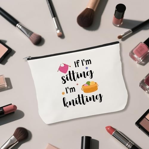 Knitting Gifts for Knitters Makeup Bag - Crochet Gifts for Crocheters Knitters Crochet Lovers Cosmetic Bag for Purse Travel Toiletry Bags Crochets Knittings Supplies Stuff If I'm Stitting I'm Knitting