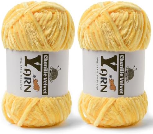 Chenille Crochet Light Yellow Yarn 2 Pack