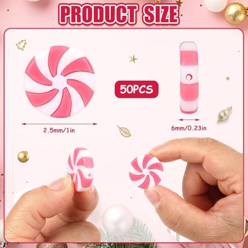 JUNEBRUSHS 50 Pcs Fake Peppermint Candy Christmas Decorations Pink and White Christmas Candy Peppermint Ornaments for Xmas Holiday Decor Party Favors Crafts