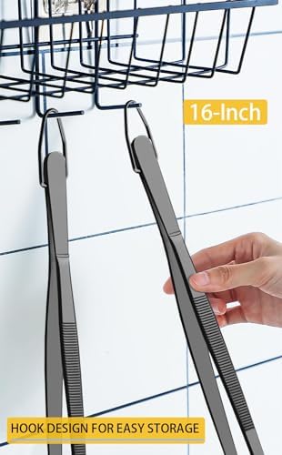 JETKONG 2 Pcs 16-Inch Heavy Duty Plating Tongs, Extra-Long Kitchen Fine Tongs Large Stainless Steel Cooking Forceps (Black)