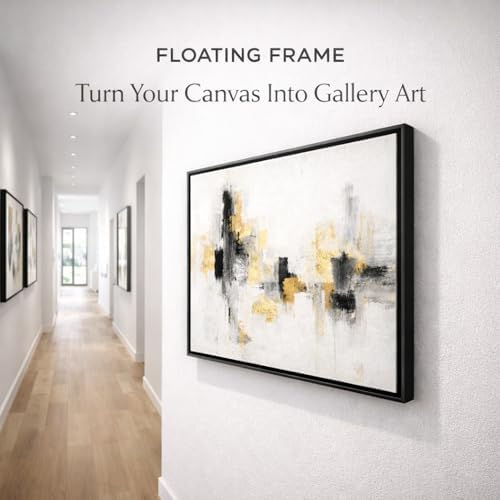 ART Floating Canvas Frame for 1"–1.25" Deep Gallery-Wrapped Canvas, Wood-Look Floater Frame for Stretched Canvas Prints & Wall, Black, 24" x 36"