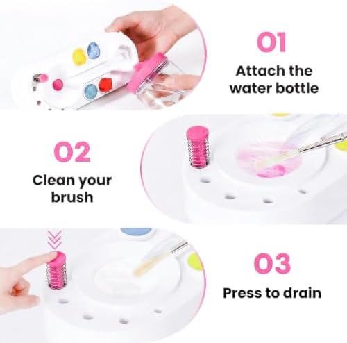 2026 Upgraded Paint Brush Cleaner Tool, Painting Station with Brush Washer for Kids, Acrylic Watercolor Paint Water Dispenser, Art Supplies Paintbrush Rinser for Artists (Pink)