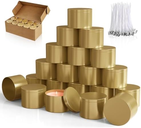 PCREGPAE 8OZ Gold Candle Tins Cans with Lids and Wicks for Making Candles