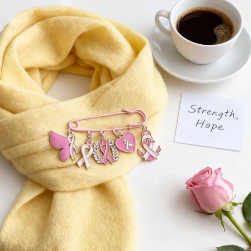 Breast Cancer Awareness Accessories DIY Pins Ribbon Brooches Craft Kit, 24 pink Safety Pins, 75 Enamel Charms, 100 Jump Rings, Pliers Tool, Pink Breast Cancer Survivor Gift for Women Girls Charity Month Party