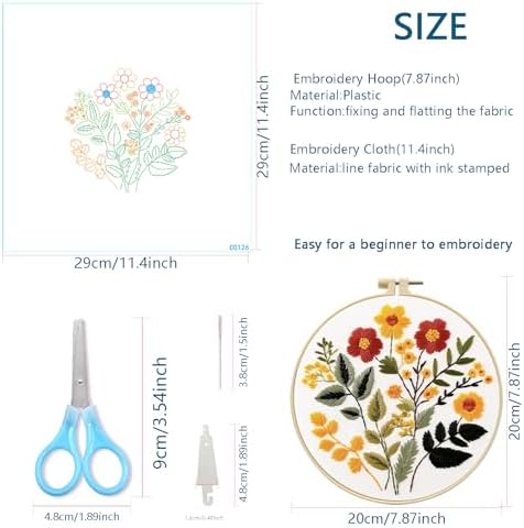 Zhenqing Floral Embroidery Kit for Beginners, Wildflower Botanical Needlework Kit with Pre-Printed Cotton Fabric, Hoop, Threads & Tools, Flower Wall Decor (C0126)