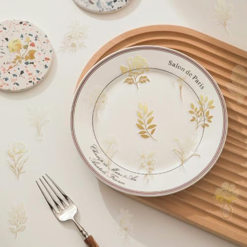 50 Pcs PET Transparent Gold Plant Stickers, Waterproof Vinyl Gold Foil Floral & Foliage Decals for Laptop Skateboard Luggage, Elegant Botanical Stickers Gift for Kids Teens Adults(Golden Plants)