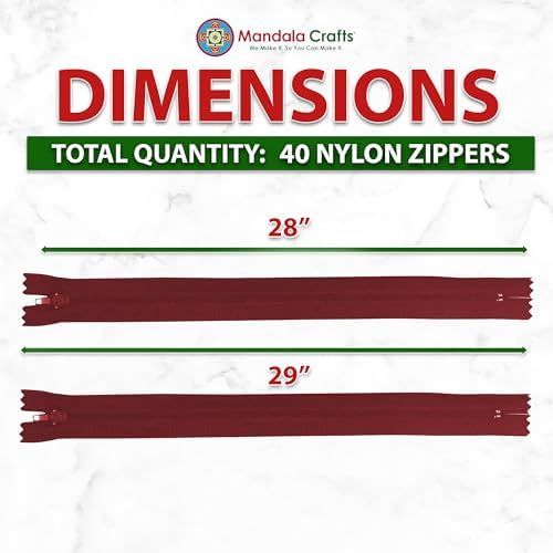 Mandala Crafts 40 PCs Burgundy Closed-End 28 Inches Nylon Zipper for Sewing