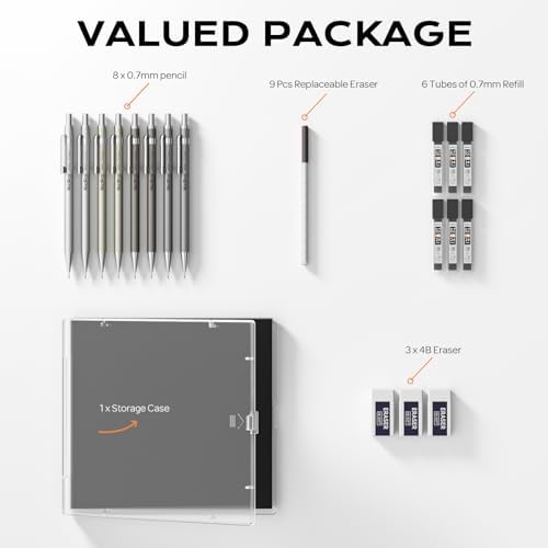 Nicpro 8 Pack Mechanical Pencil 0.7mm, MB1000 Metal Mechanical Pencil Set