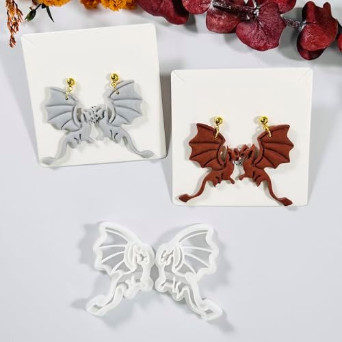 Xaekicr Polymer Clay Cutters Dragon Set – 2PCS Fantasy Dragon Clay Earring Cutters for Polymer Clay Jewelry, Halloween Gothic Clay Tools and Cutters for Cosplay and DIY Crafts