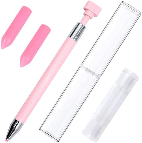 ZYNERY Diamond Painting Pen with Wax, Refillable Wax Pen, Rotating Glue Point Drill Pen for Nail Art Rhinestones, Diamond Art Accessories and Tools, Quickly Pick Up Beads Gems (Pink)
