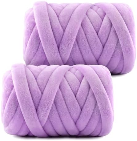 Chunky Yarn for Hand Knitting- Velvet Chenille Tube Yarns- Jumbo Yarns for Blankets, Pet Beds, Machine Washable (0.66 Lb/18.59 Yd), Easy No-Tool Arm Knitting & Crochet Project (2, Romantic Purple)