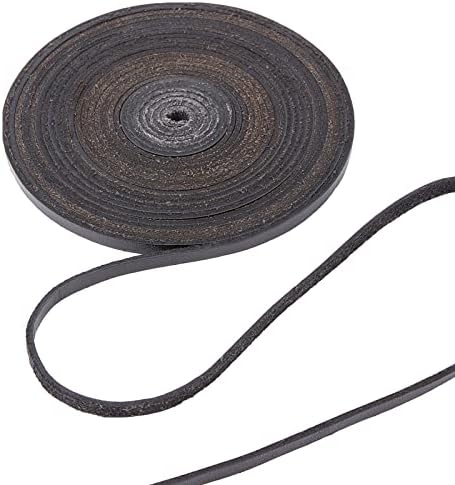 GORGECRAFT 5.5Yds 5mm Black Flat Genuine Leather Cord Natural Leather String Lace Strips Full Grain Cowhide Braiding String Roll for Jewelry Making DIY Craft Braided Bracelets Belts Keychains