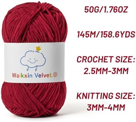3 Pack Fluffy Chenille Yarn for Crocheting，Baby Yarn for Crocheting Soft，150g/5.28oz Velvet Amigurumi Yarn ，Fingering Weight Yarns for Crocheting Baby Blankets、DIY Craft.(3 Burgundy)