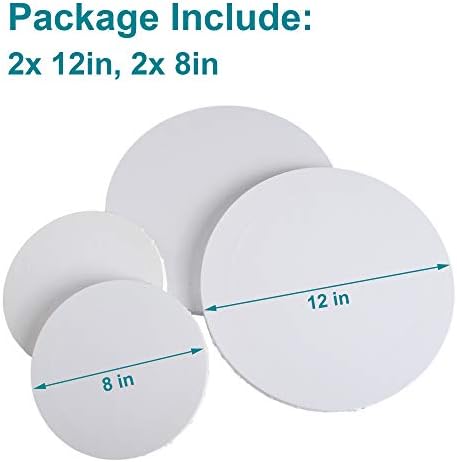 IVON 4pcs Round Canvas, 12'' & 8'' Professional Stretched Circle Canvas Board for Painting, Acrylic Pouring
