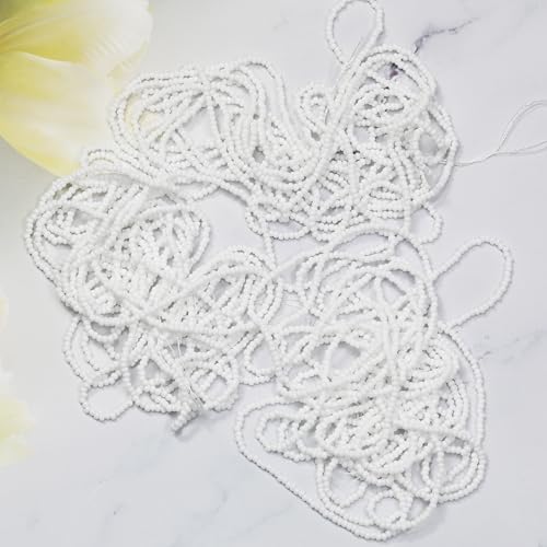 11/0 Glass White Color Seed Beads Hanks (1 Hank 3 Meters) Total 3 String Hanks About 6000pcs, 9 Meters String Seed Beads Strand Hanks (White)