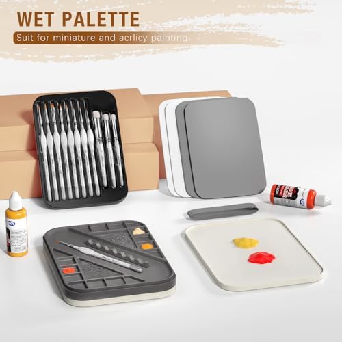 golden maple Wet Pallet for Painting Miniatures 2 in 1 Dry and Wet Palette with Lid, Including 11 Miniature Paint Brushes,100PCS Palette Paper, 4PCS Sponges, Paint Brushes Holders