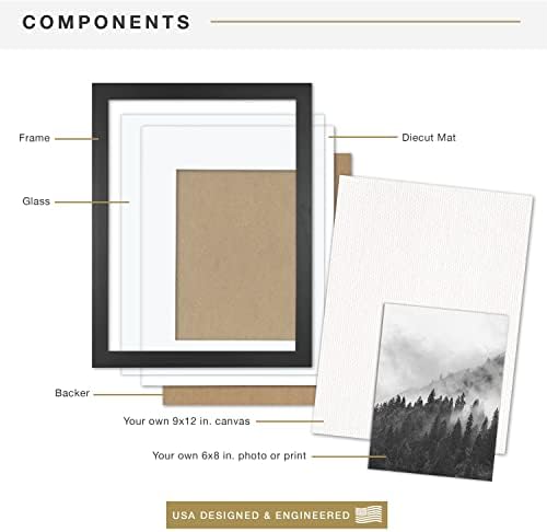 MCS Gallery Wooden Frame, 9x12 Matted to 6x8, Black