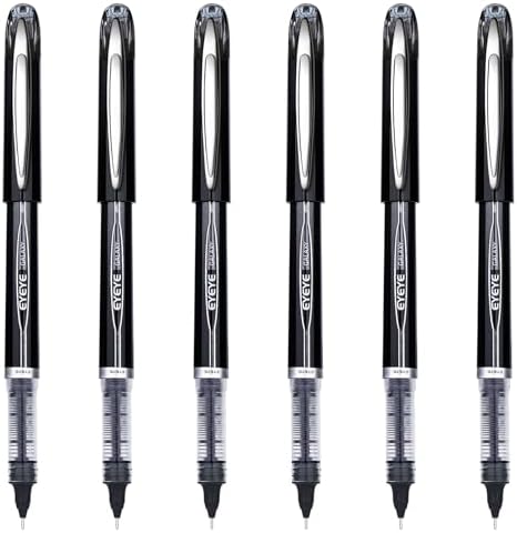 EYEYE Black Pen Roller Ball Needle Tip 0.5mm Quick Dry, 6 Pack Liquid Ink Rollerball Pens Extra Fine Point Smooth Writing Pens for Journaling, Note Taking, Office, School Supplies