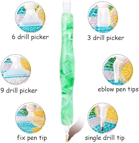 RaySoar Diamond Painting Art Drilling Dot Pen with Tips Nibs Placers Tool Accessories for Adults, Gem Rhinestone Picker Stylus Lt Green