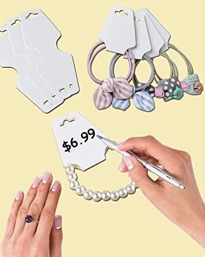 200PCS Bracelet Display Cards Self Adhesive Keychain Packaging Necklace Holder Card for Scrunchies Hairband Selling Small Business Supplies | White