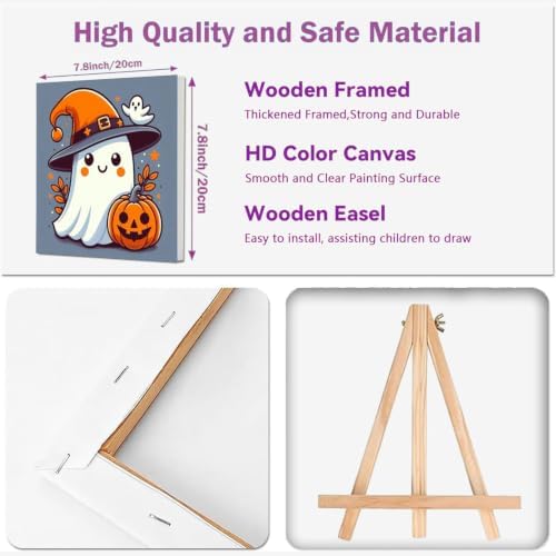 SUJINMEI 4 Pack Halloween Paint by Numbers Kit for Kids with Frame 8x8 inch