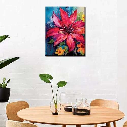 Aihonmin Beautiful Rhododendron Paint by Number for Adult and Kids Beginner,Floral Canvas Oil Painting Kit Digital Painting,Vintage Watercolor Living Room Decoration,(Without Frame